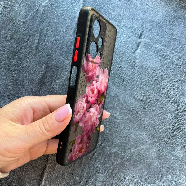Чохол для Xiaomi Redmi Note 12 Pro 5G з захистом камери півонії з краплями