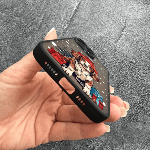 Чехол для iPhone 14 Pro Max с защитой камеры новогодняя собачка