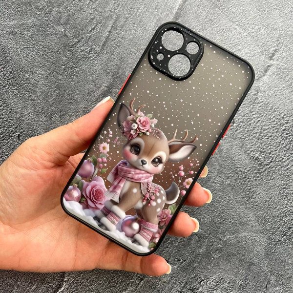 Чехол для iPhone 14 с защитой камеры новогодний олененок