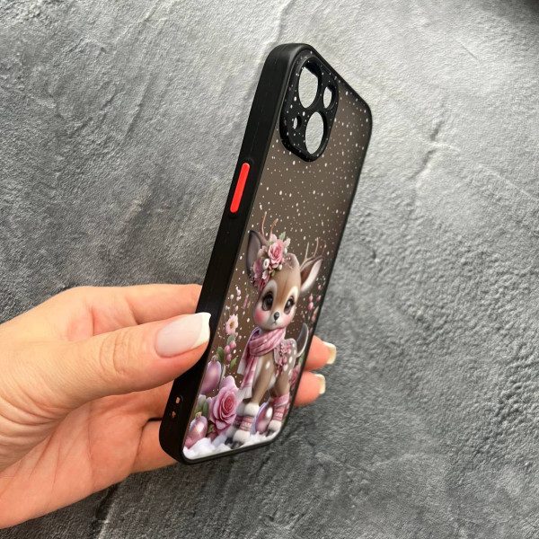 Чехол для iPhone 14 с защитой камеры новогодний олененок