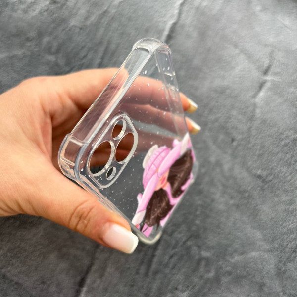 Чохол для iPhone 15 з захистом камери дівчинка зима протиударний прозорий силіконовий чохол