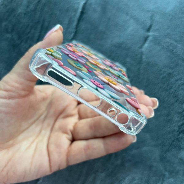 Чехол для Tecno Spark 20 Pro с защитой камеры цветы-смайлики противоударный прозрачный силиконовый чехол