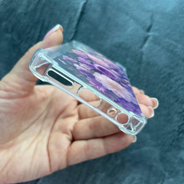Чехол для Tecno Spark 20 Pro с защитой камеры лавандовые пионы нежные противоударный прозрачный силиконовый чехол