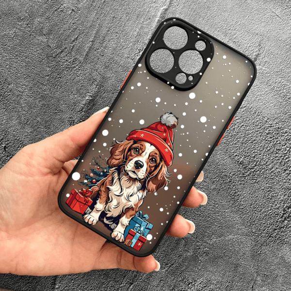 Чехол для iPhone 13 Pro с защитой камеры новогодняя собачка