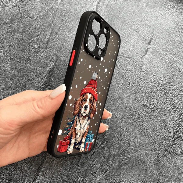 Чехол для iPhone 13 Pro с защитой камеры новогодняя собачка
