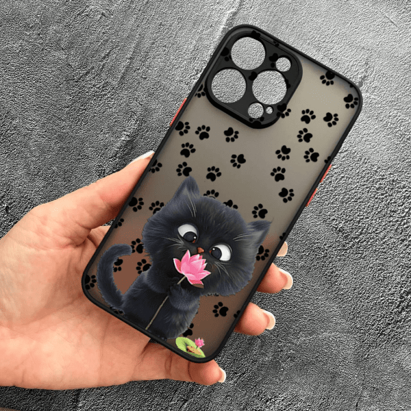 Чехол для iPhone 14 Pro с защитой камеры котик с цветком