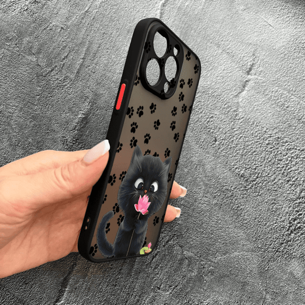 Чехол для iPhone 14 Pro с защитой камеры котик с цветком