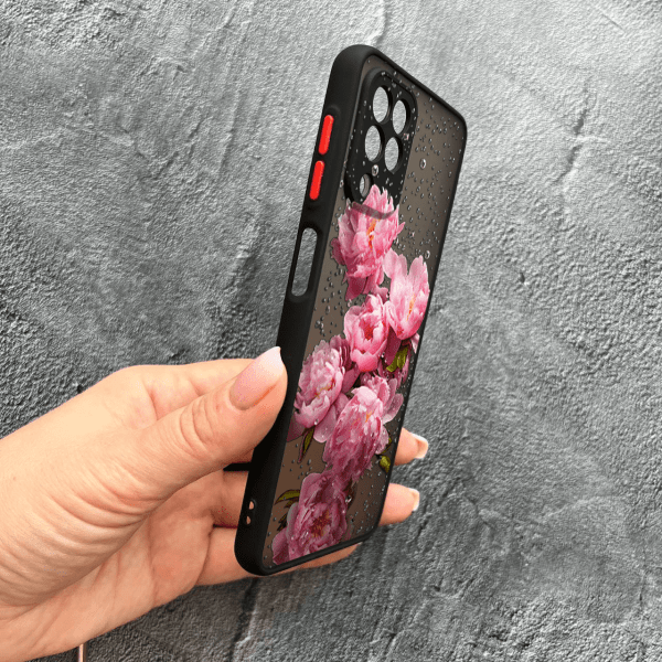 Чехол для Samsung Galaxy A12 / M12 с защитой камеры пионы с каплями