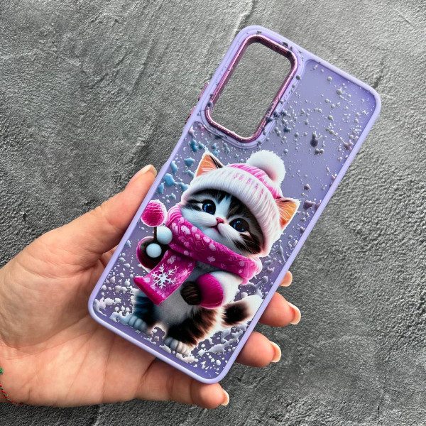 Чохол для Xiaomi Redmi Note 11 Pro / Redmi Note 12 Pro 4G зимовий котик з бузковим бортиком