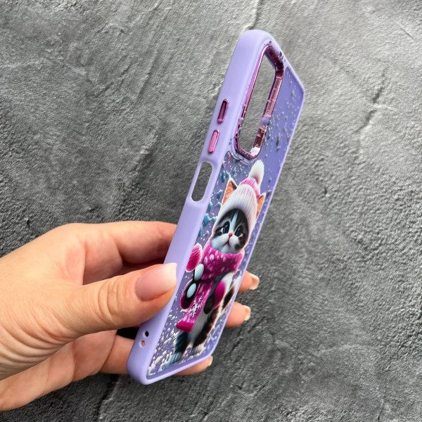 Чохол для Xiaomi Redmi Note 11 Pro / Redmi Note 12 Pro 4G зимовий котик з бузковим бортиком