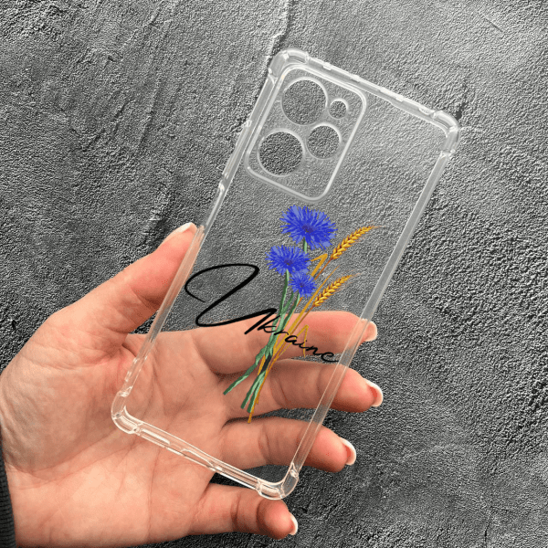 Чехол для Xiaomi Poco X5 Pro 5G с защитой камеры патриотический с волошкой противоударный прозрачный силиконовый чехол