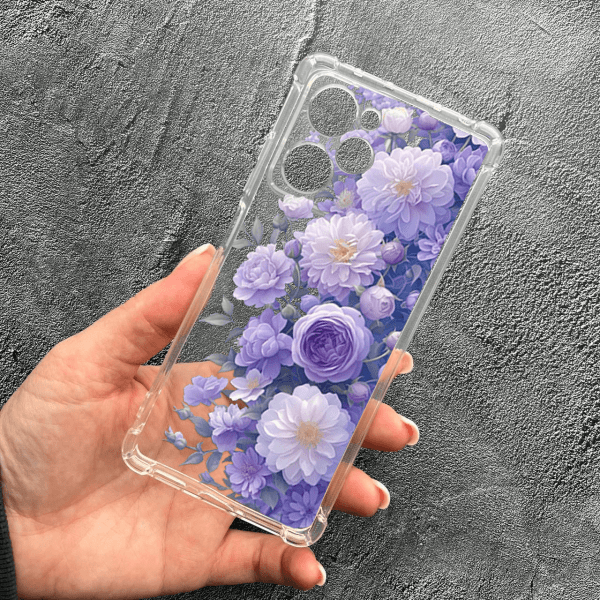 Чохол для Xiaomi Poco X5 Pro 5G з захистом камери з квітами бузкові півонії ніжні протиударний прозорий силіконовий чохол
