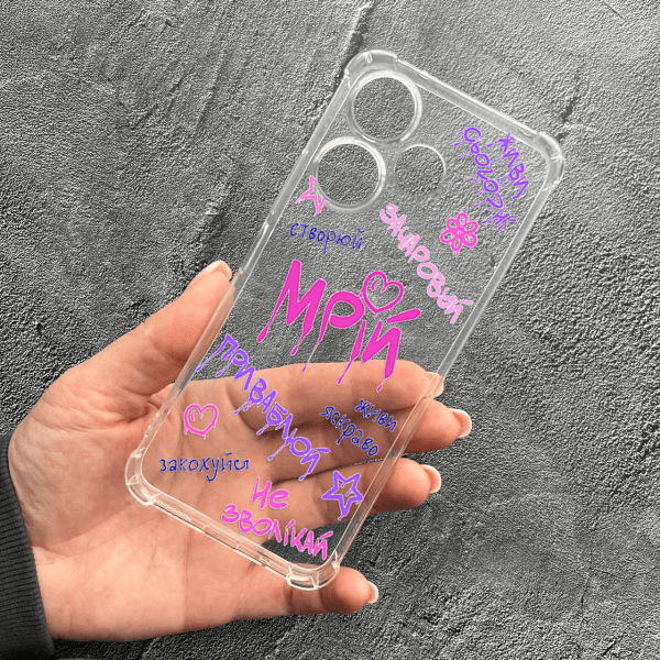 Чехол для Xiaomi Redmi 13 4G с защитой камеры с надписью мечтай противоударный прозрачный силиконовый чехол