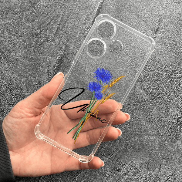 Чехол для Xiaomi Redmi 13 4G с защитой камеры патриотический с волошкой противоударный прозрачный силиконовый чехол