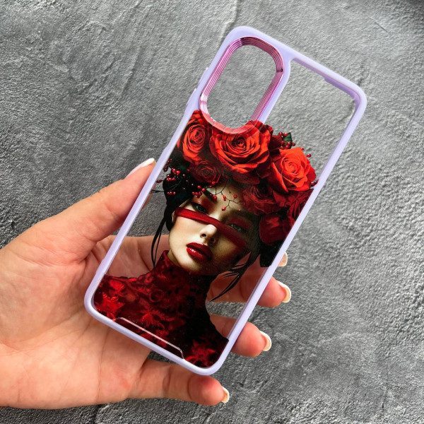 Чехол для Oppo A38 / A18 с девочкой и цветами с лавандовым бортиком