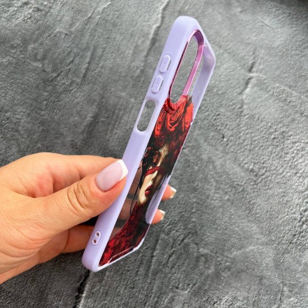 Чехол для Oppo A38 / A18 с девочкой и цветами с лавандовым бортиком