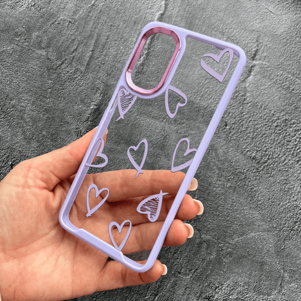 Чехол для Oppo A38 / A18 с сердечками с лавандовым бортиком