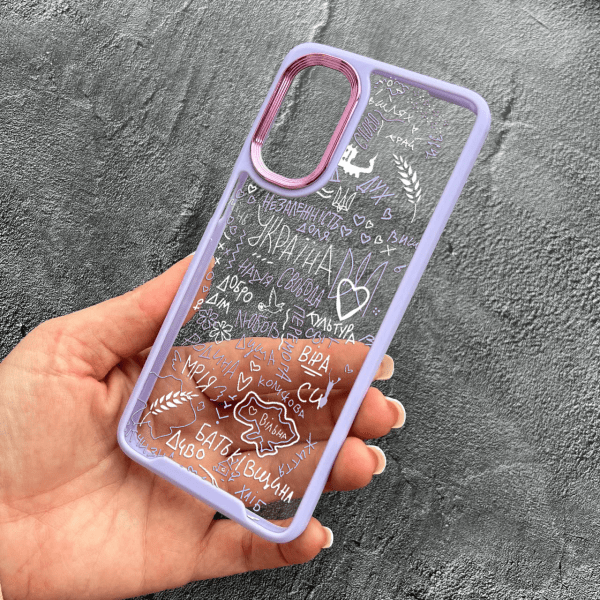 Чехол для Oppo A38 / A18 много патриотических слов с лавандовым бортиком