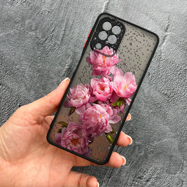 Чохол для Samsung Galaxy A22 4G / M32 / M22 з захистом камери квіти півонії з краплями