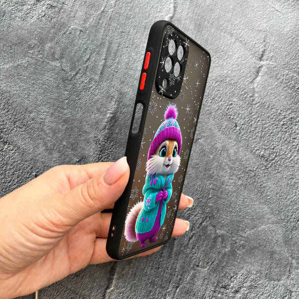 Чохол для Samsung Galaxy A22 4G / M32 / M22 з захистом камери зимовий чохол з пухнастим звірком