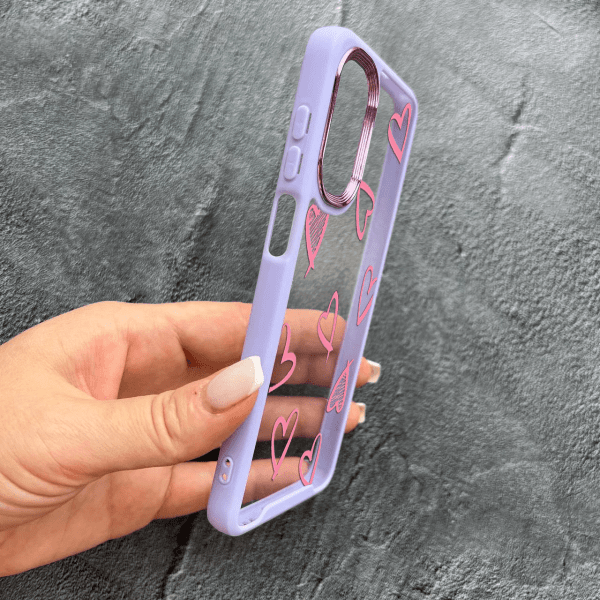 Чехол для Oppo A38 / A18 с розовыми сердечками с лавандовым бортиком