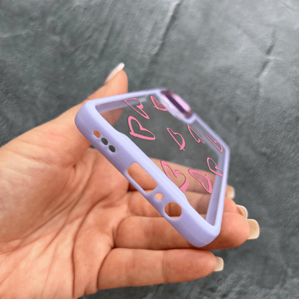 Чехол для Oppo A38 / A18 с розовыми сердечками с лавандовым бортиком