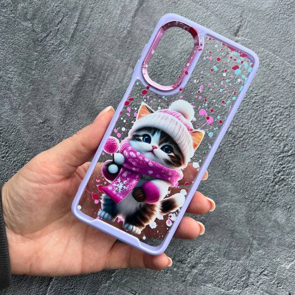 Чехол для Oppo A38 / A18 детский с зимним котиком с лавандовым бортиком