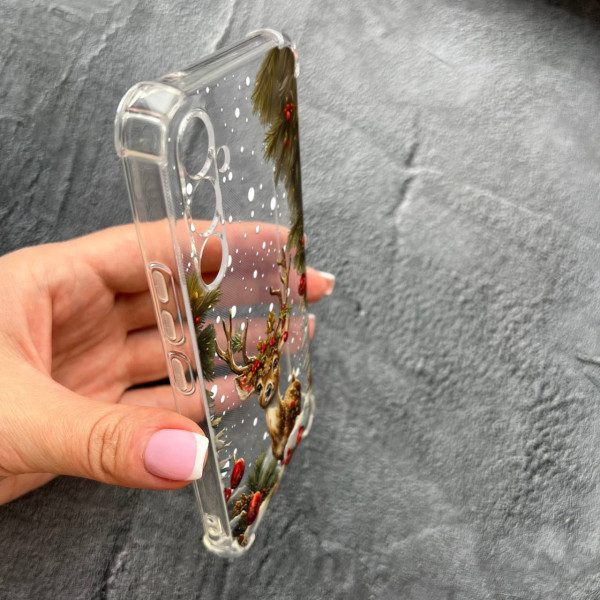 Чехол для Samsung Galaxy M35 с защитой камеры с новогодним Бемби противоударный прозрачный силиконовый чехол