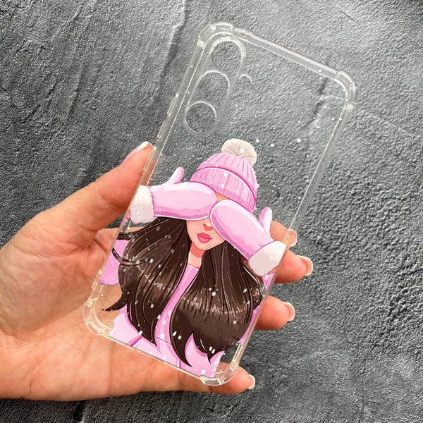 Чехол для Samsung Galaxy M35 с защитой камеры новогодняя девочка зима противоударный прозрачный силиконовый чехол