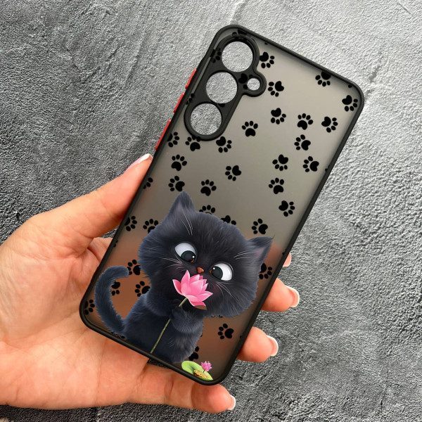 Чехол для Samsung Galaxy M35 детский с защитой камеры с котом и цветком