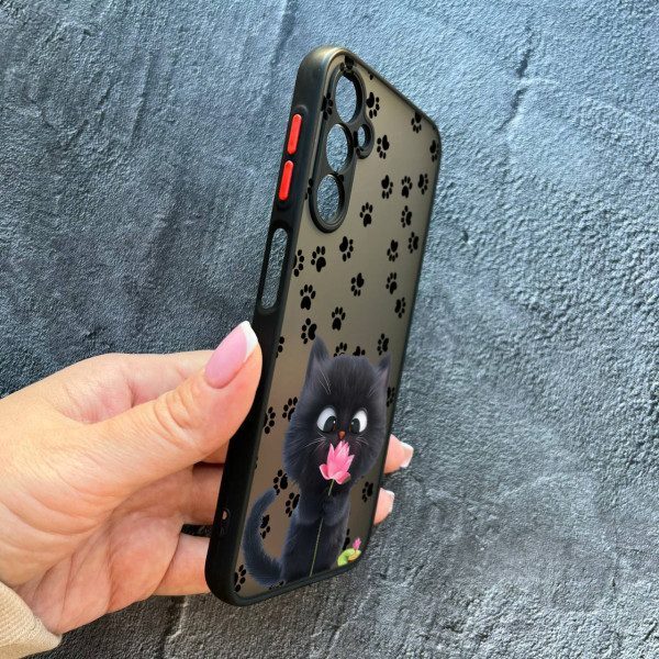 Чехол для Samsung Galaxy M35 детский с защитой камеры с котом и цветком