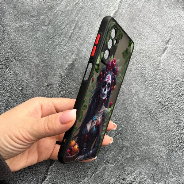 Чехол для Samsung Galaxy M52 / M52 5G с защитой камеры девушка Санта-Муэрте и листьями
