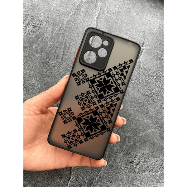 Чехол для Xiaomi Poco X5 Pro 5G с защитой камеры с вышиванкой черная украинская