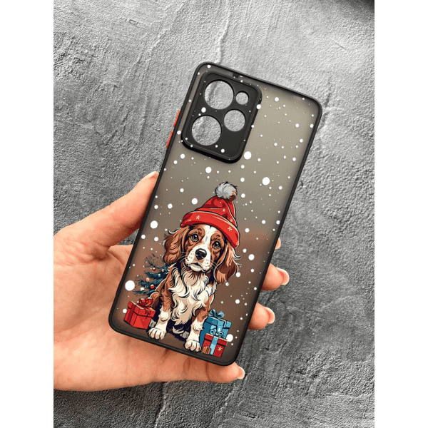 Чехол для Xiaomi Poco X5 Pro 5G с защитой камеры с новогодним песиком