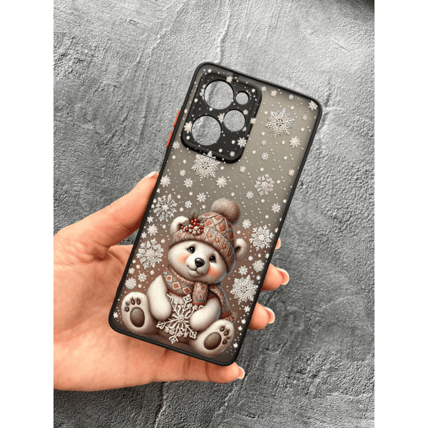 Чехол для Xiaomi Poco X5 Pro 5G с защитой камеры с новогодним мишкой