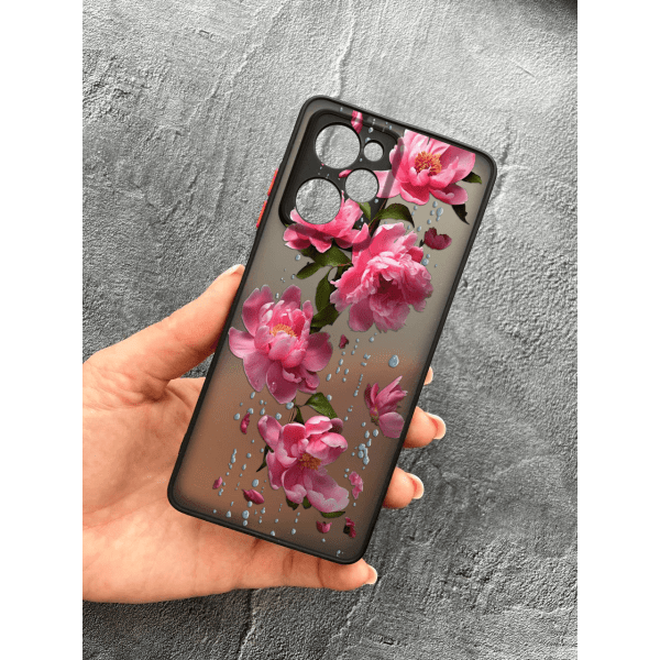 Чехол для Xiaomi Poco X5 Pro 5G с защитой камеры с цветами и дождем