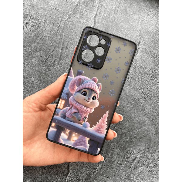 Чехол для Xiaomi Poco X5 Pro 5G с защитой камеры с новогодним хомячком в розовой шапочке