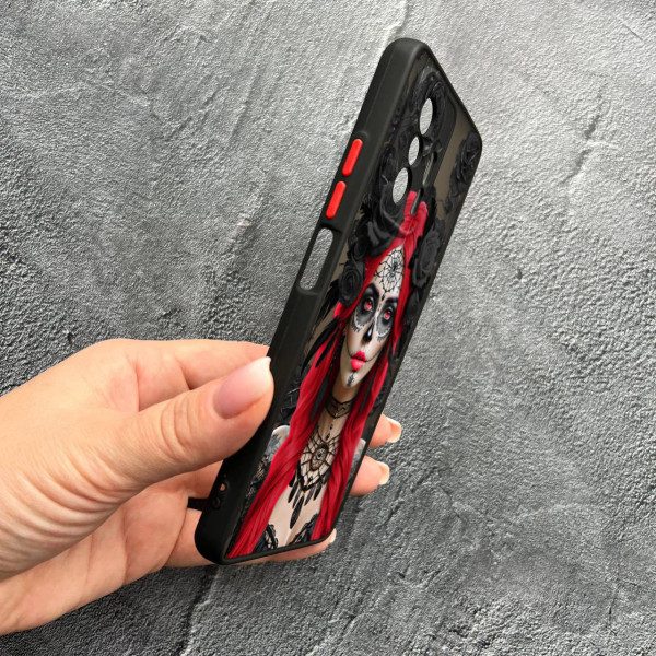 Чехол для Xiaomi 11T / 11T Pro с защитой камеры девушка Санта-Муэрте в розах