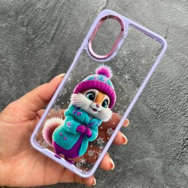 Чехол для Oppo A38 / A18 зимний чехол с пушистым зверьком с лавандовым бортиком
