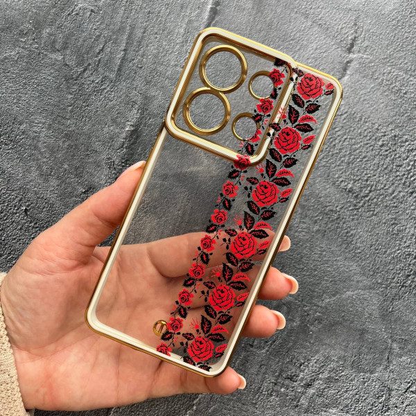 Чохол для Xiaomi Redmi Note 13 4G з захистом камери з вишиванкою Донеччина з білим бортиком та золотою обводкою
