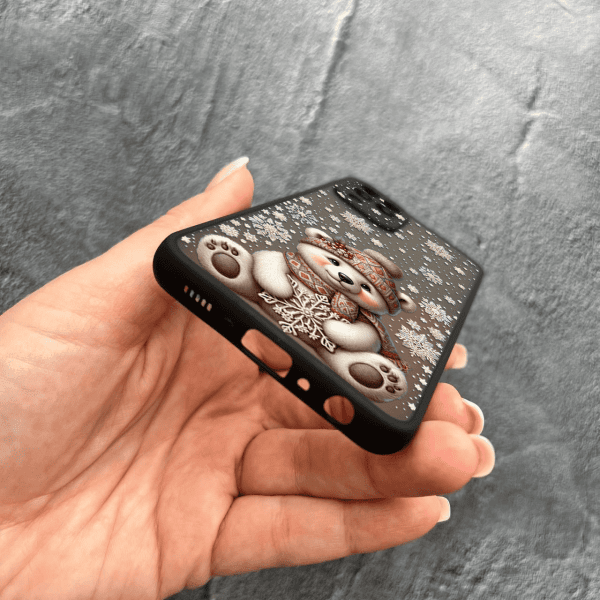 Чехол для Samsung Galaxy M33 с защитой камеры с мишкой новогодним