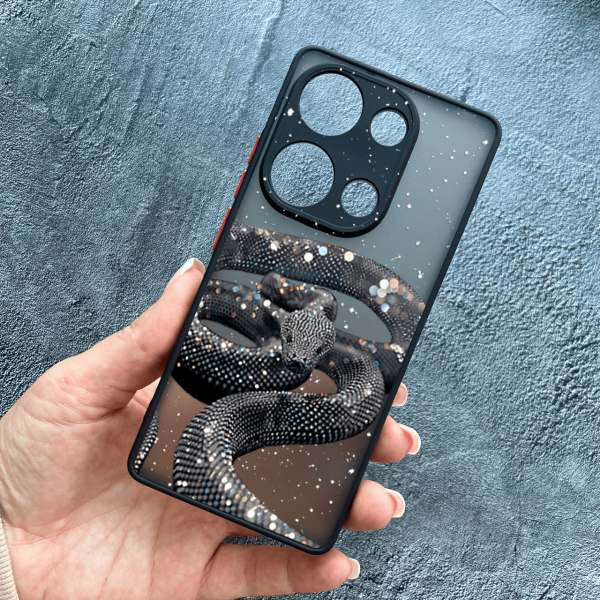 Чохол для Xiaomi Redmi Note 13 Pro 4G / Poco M6 Pro 4G / Xiaomi Redmi Note 14S з захистом камери зі змією з блискітками