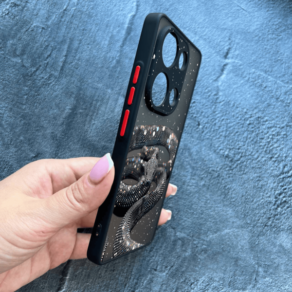 Чохол для Xiaomi Redmi Note 13 Pro 4G / Poco M6 Pro 4G / Xiaomi Redmi Note 14S з захистом камери зі змією з блискітками