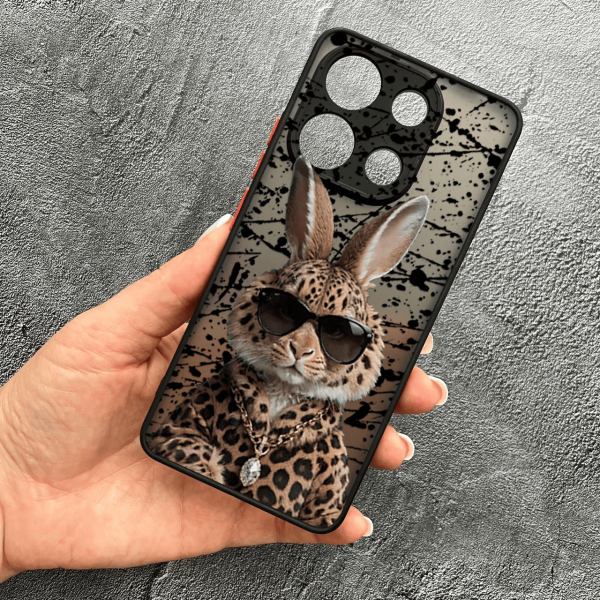 Чохол для Xiaomi Redmi Note 13 4G з захистом камери з зайцем у леопарді