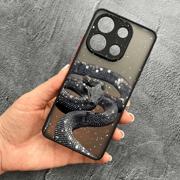 Чохол для Xiaomi Redmi Note 13 4G з захистом камери зі змією з блискітками