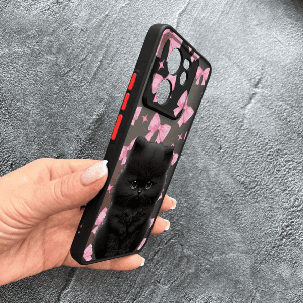 Чехол для Xiaomi 13T / 13T Pro детский с защитой камеры с котиком и бантиками