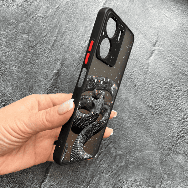 Чохол для Xiaomi Redmi 13C 4G / Poco C65 з захистом камери зі змією з блискітками