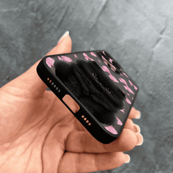 Чехол для iPhone 16 Pro Max детский с защитой камеры с котиком и бантиками
