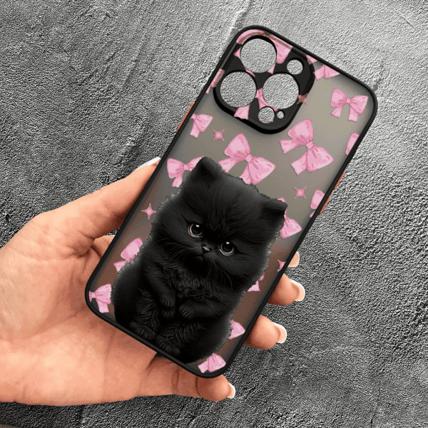 Чохол для iPhone 15 Pro Max дитячий з захистом камери з котиком та бантиками