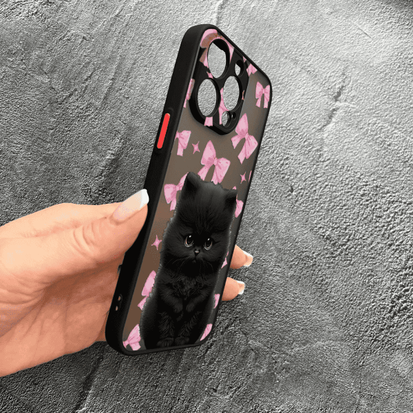 Чохол для iPhone 15 Pro Max дитячий з захистом камери з котиком та бантиками